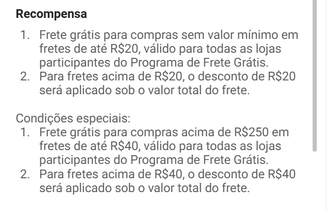 Regras do Programa de Frete Grátis